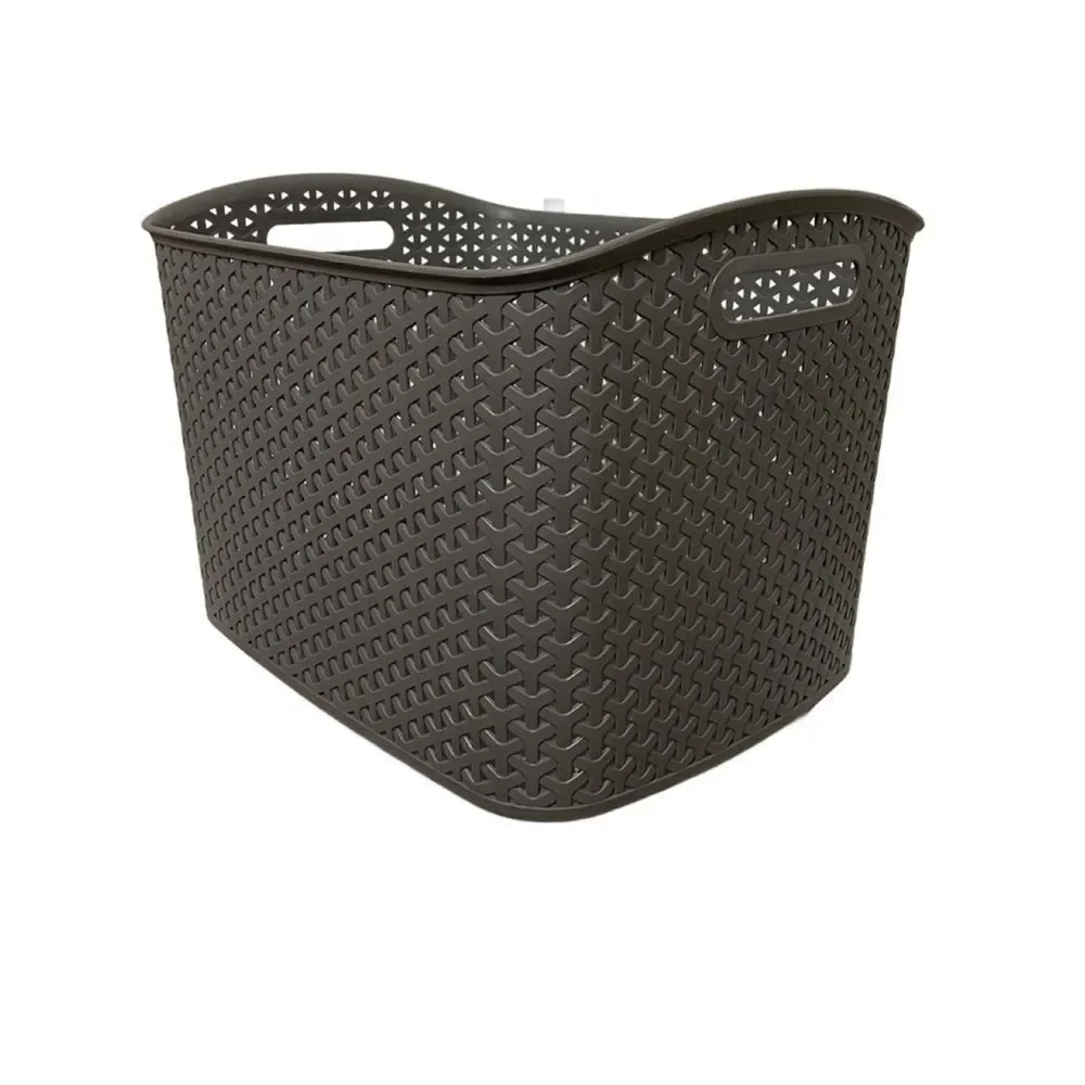 Charcoal Gray Decorative Storage Basket w/Large Y-Weave Design 16.5”x12.75”x11”